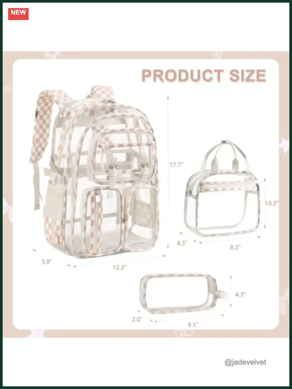 Clear Backpack Set with Lunch Bag and Pencil Case, Stadium Approved Heavy Duty